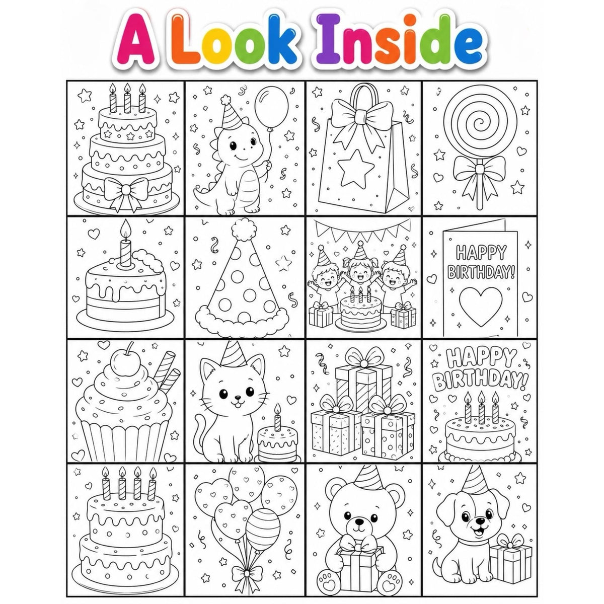 Birthday Coloring Book Printable | Birthday Coloring Pages for Kids | Happy Birthday Activity | Birthday Party Coloring Sheets