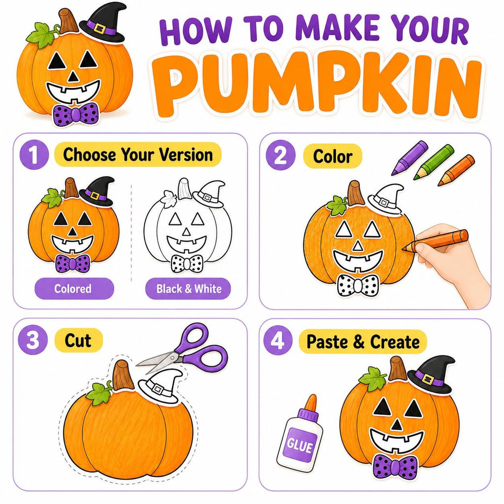 Build a Pumpkin Cut and Paste Craft Printable, Halloween Activity, Pumpkin Craft for Kids, Halloween Printable