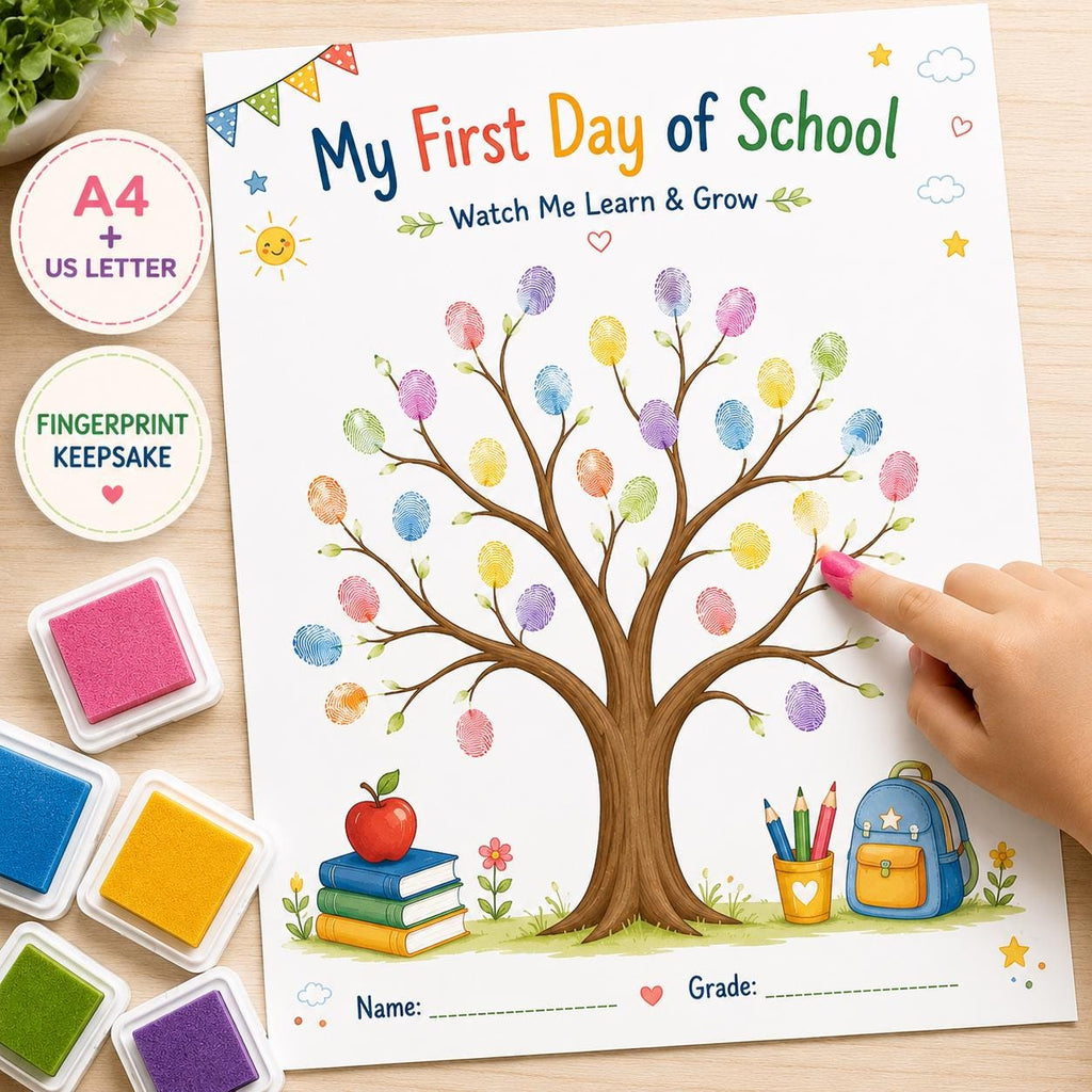 First Day of School Fingerprint Tree Craft Printable, Back to School Keepsake, Kids Fingerprint Craft, School Memory Act