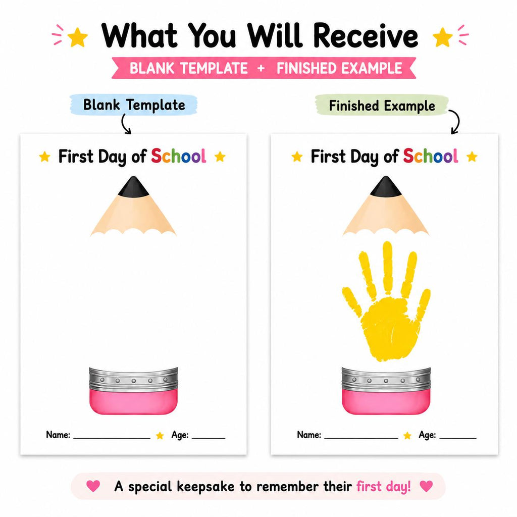 First Day of School Handprint Craft, Back to School Keepsake Printable, Pencil Handprint Art, First Day School Activity for Kids