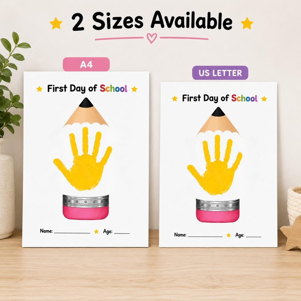 First Day of School Handprint Craft, Back to School Keepsake Printable, Pencil Handprint Art, First Day School Activity for Kids