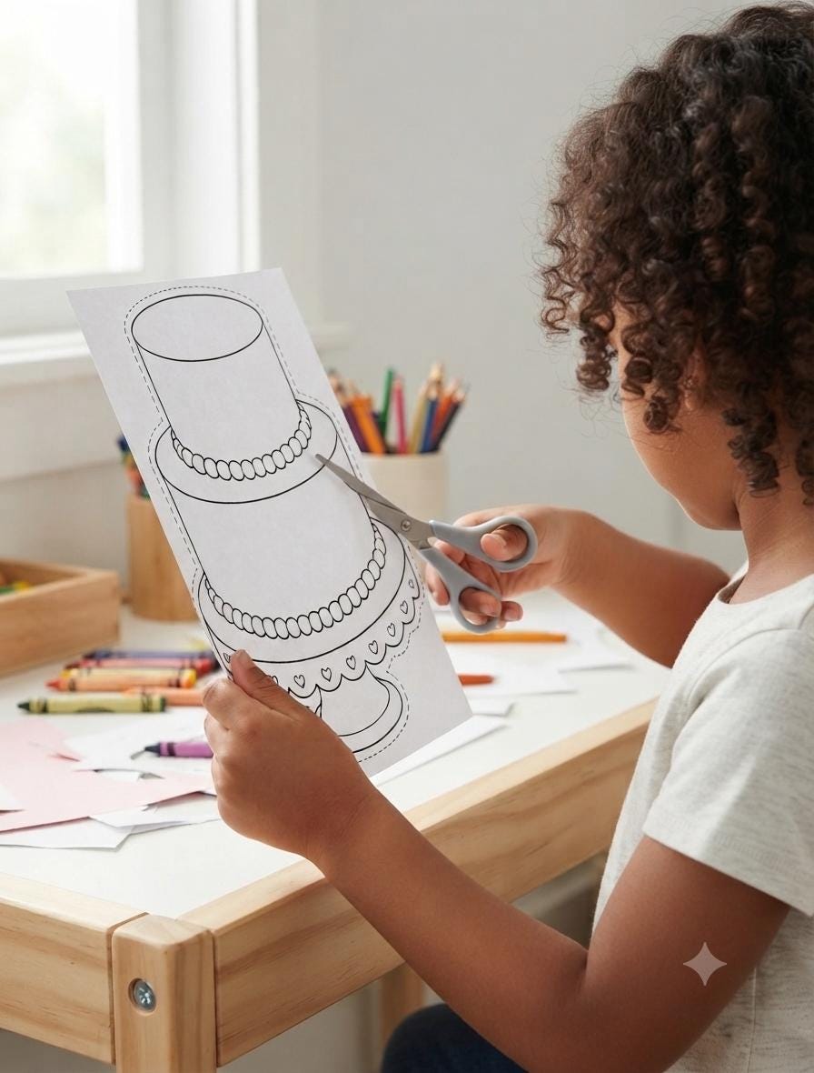 Decorate Your Cake Printable Craft Set, Birthday Cake Cut and Paste Activity, Color & Black White Version, Kids Party Printable