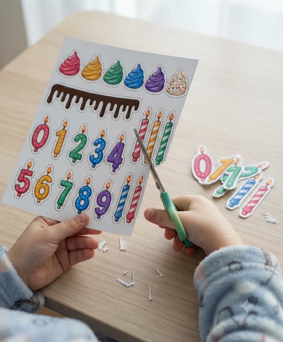 Decorate Your Cake Printable Craft Set, Birthday Cake Cut and Paste Activity, Color & Black White Version, Kids Party Printable