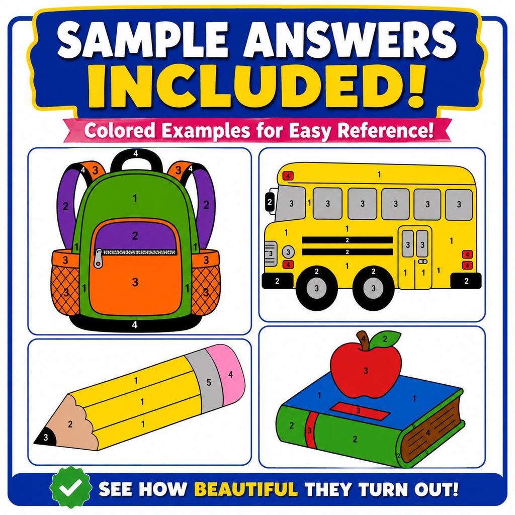 Back to School Color by Number, School Coloring Pages for Kids, Number Recognition Activity, Classroom Activity Pages