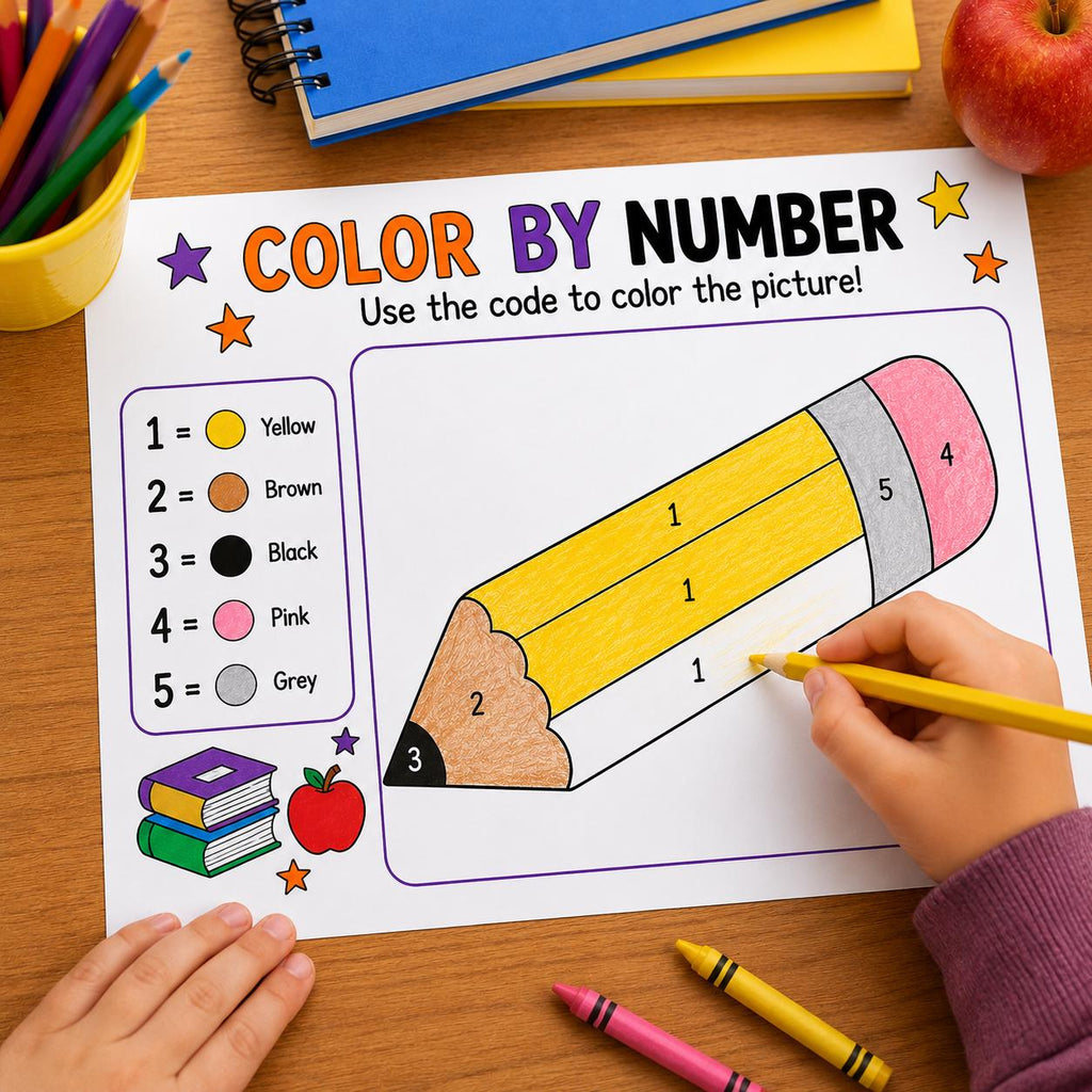 Back to School Color by Number, School Coloring Pages for Kids, Number Recognition Activity, Classroom Activity Pages