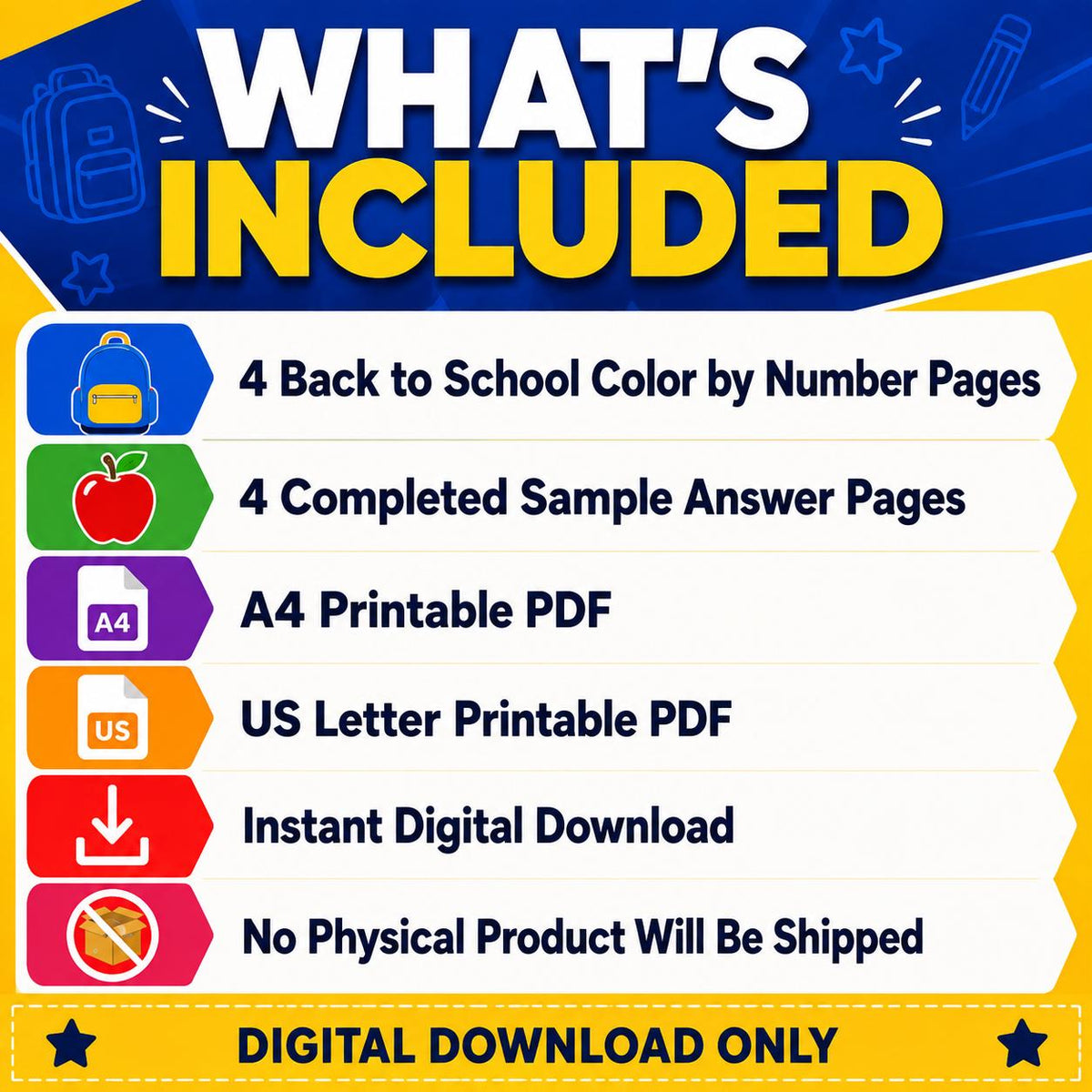 Back to School Color by Number, School Coloring Pages for Kids, Number Recognition Activity, Classroom Activity Pages