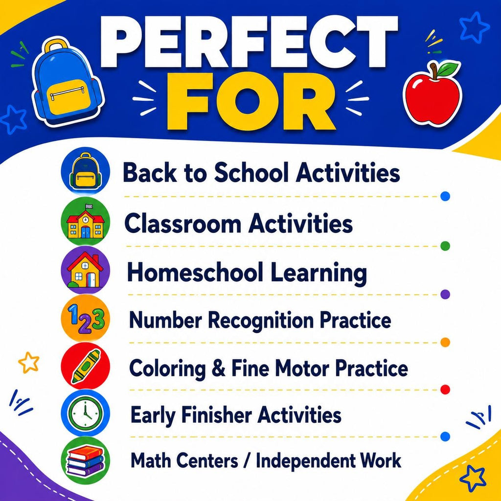 Back to School Color by Number, School Coloring Pages for Kids, Number Recognition Activity, Classroom Activity Pages