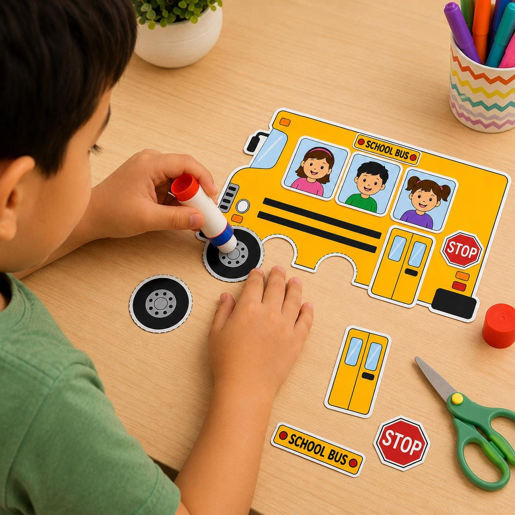 School Bus Cut and Paste Craft, Back to School Printable Activity, School Bus Craft for Kids, Preschool Kindergarten Cutting and Pasting