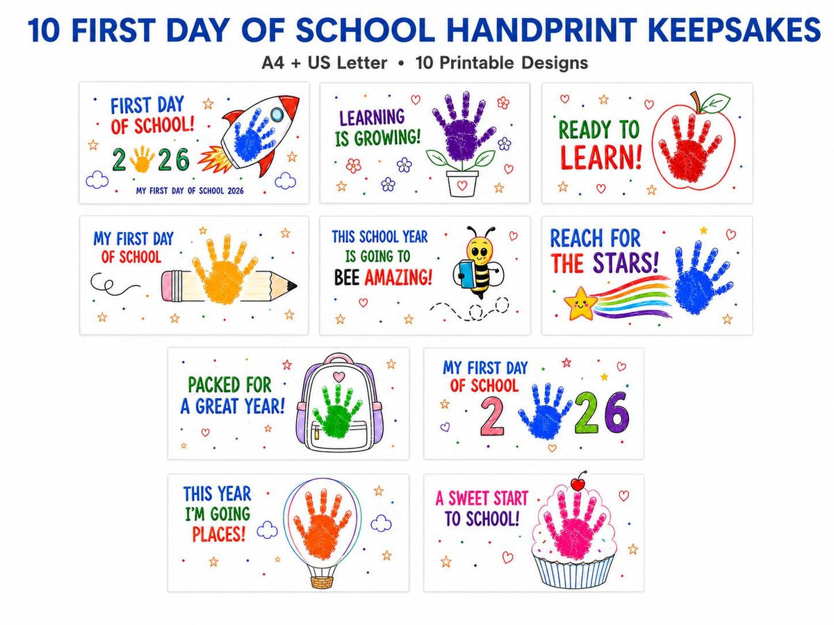 10 School Handprint Keepsakes Printable, Back to School Craft, First Day of School Activity, Preschool Handprint Art, A4 US Letter