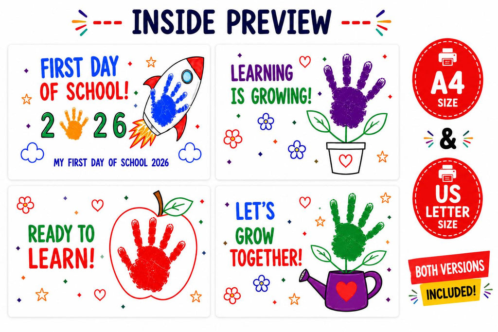 10 School Handprint Keepsakes Printable, Back to School Craft, First Day of School Activity, Preschool Handprint Art, A4 US Letter