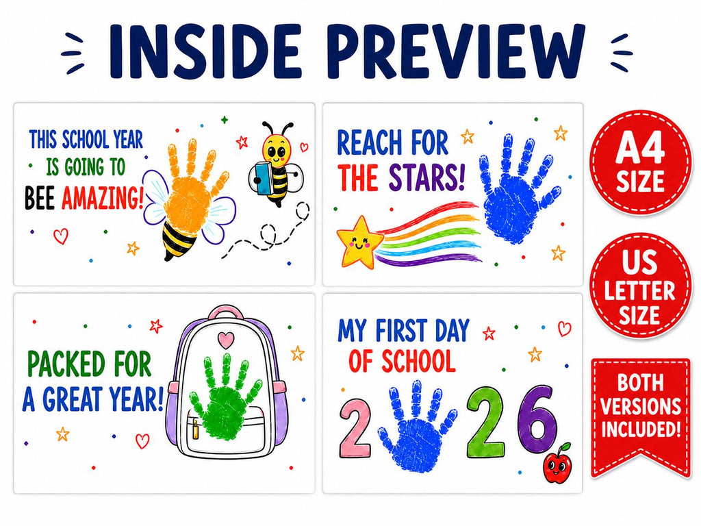 10 School Handprint Keepsakes Printable, Back to School Craft, First Day of School Activity, Preschool Handprint Art, A4 US Letter
