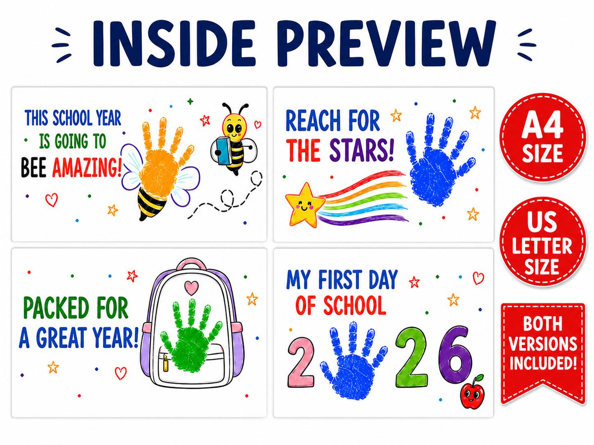 10 School Handprint Keepsakes Printable, Back to School Craft, First Day of School Activity, Preschool Handprint Art, A4 US Letter