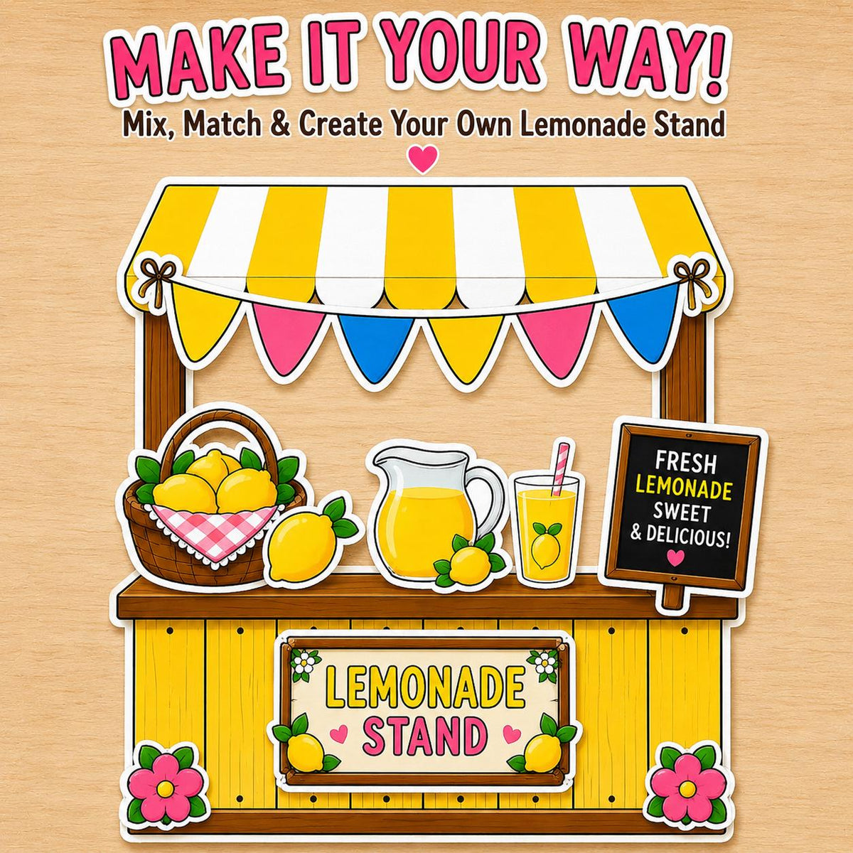 Lemonade Stand Printable Craft, Cut and Paste Summer Activity for Kids, Pretend Play Build a Lemonade Stand,