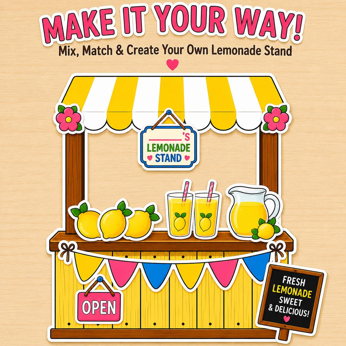 Lemonade Stand Printable Craft, Cut and Paste Summer Activity for Kids, Pretend Play Build a Lemonade Stand,
