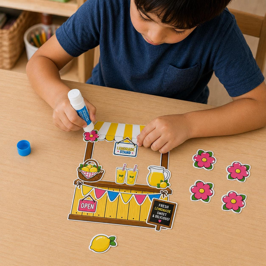 Lemonade Stand Printable Craft, Cut and Paste Summer Activity for Kids, Pretend Play Build a Lemonade Stand,