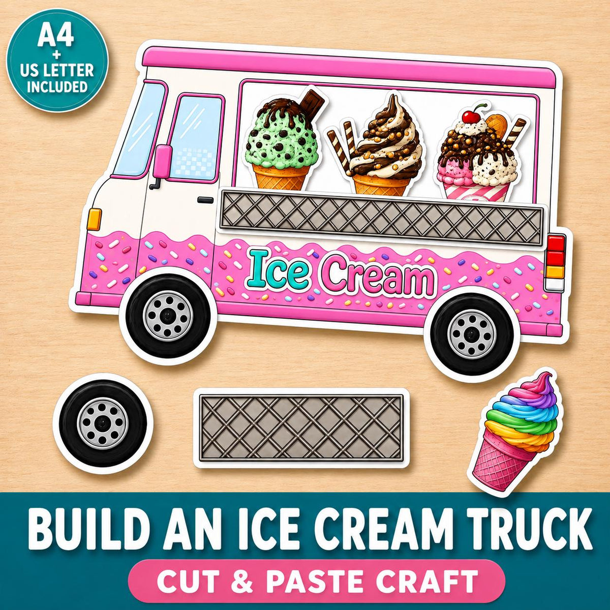 Ice Cream Truck Craft Printable, Build an Ice Cream Truck Cut and Paste Activity for Kids Print Fine Motor Skills Scisso
