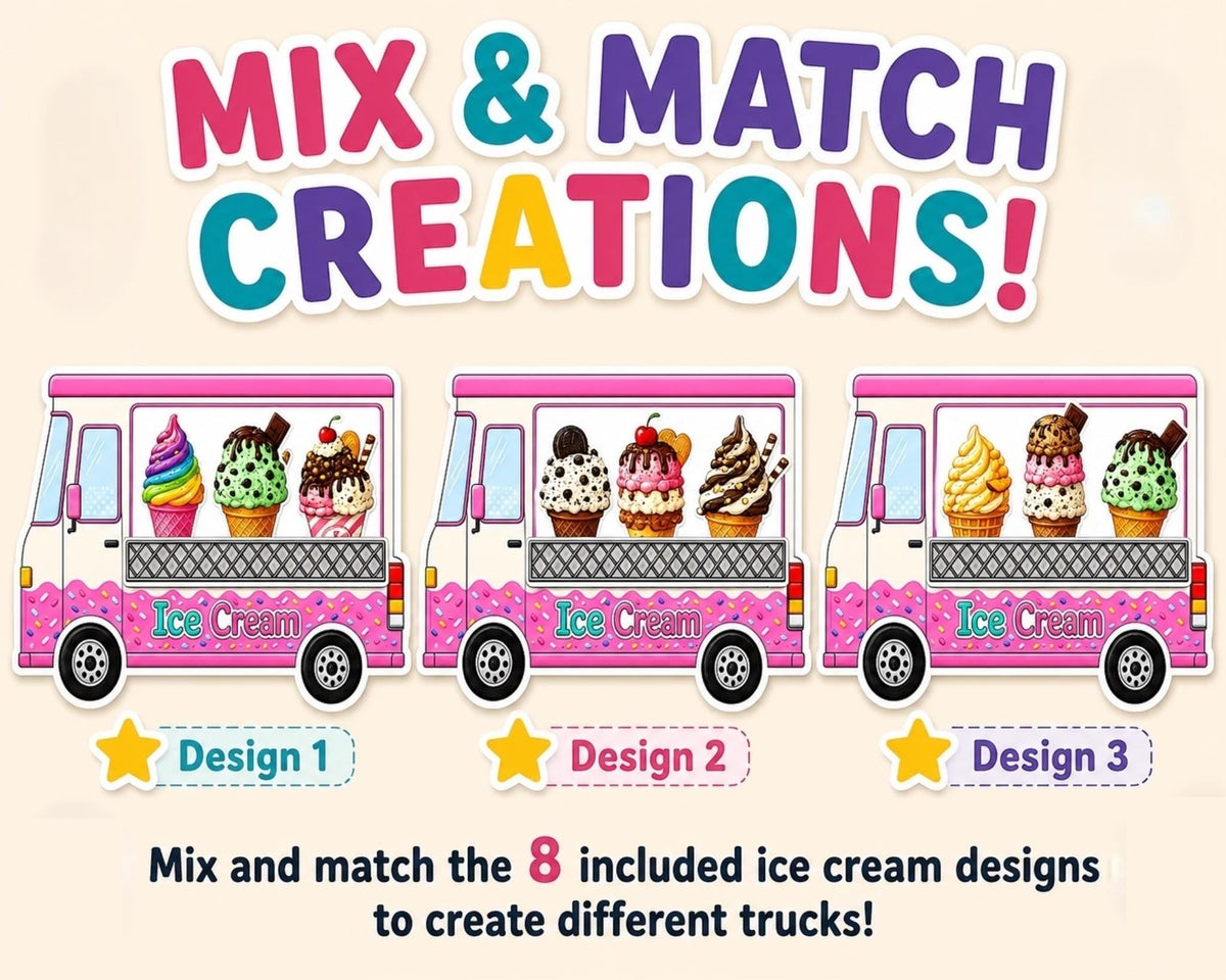 Ice Cream Truck Craft Printable, Build an Ice Cream Truck Cut and Paste Activity for Kids Print Fine Motor Skills Scissor Skills