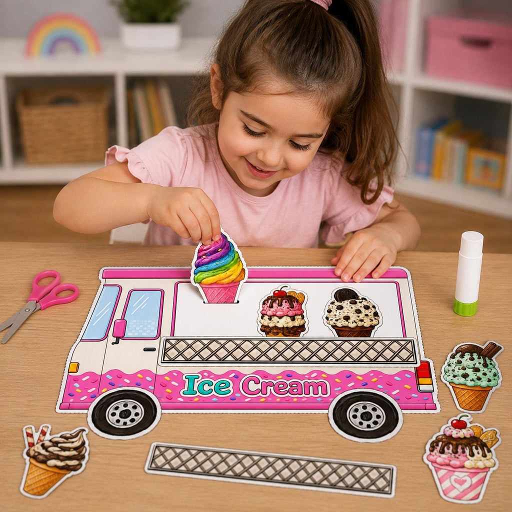Ice Cream Truck Craft Printable, Build an Ice Cream Truck Cut and Paste Activity for Kids Print Fine Motor Skills Scissor Skills