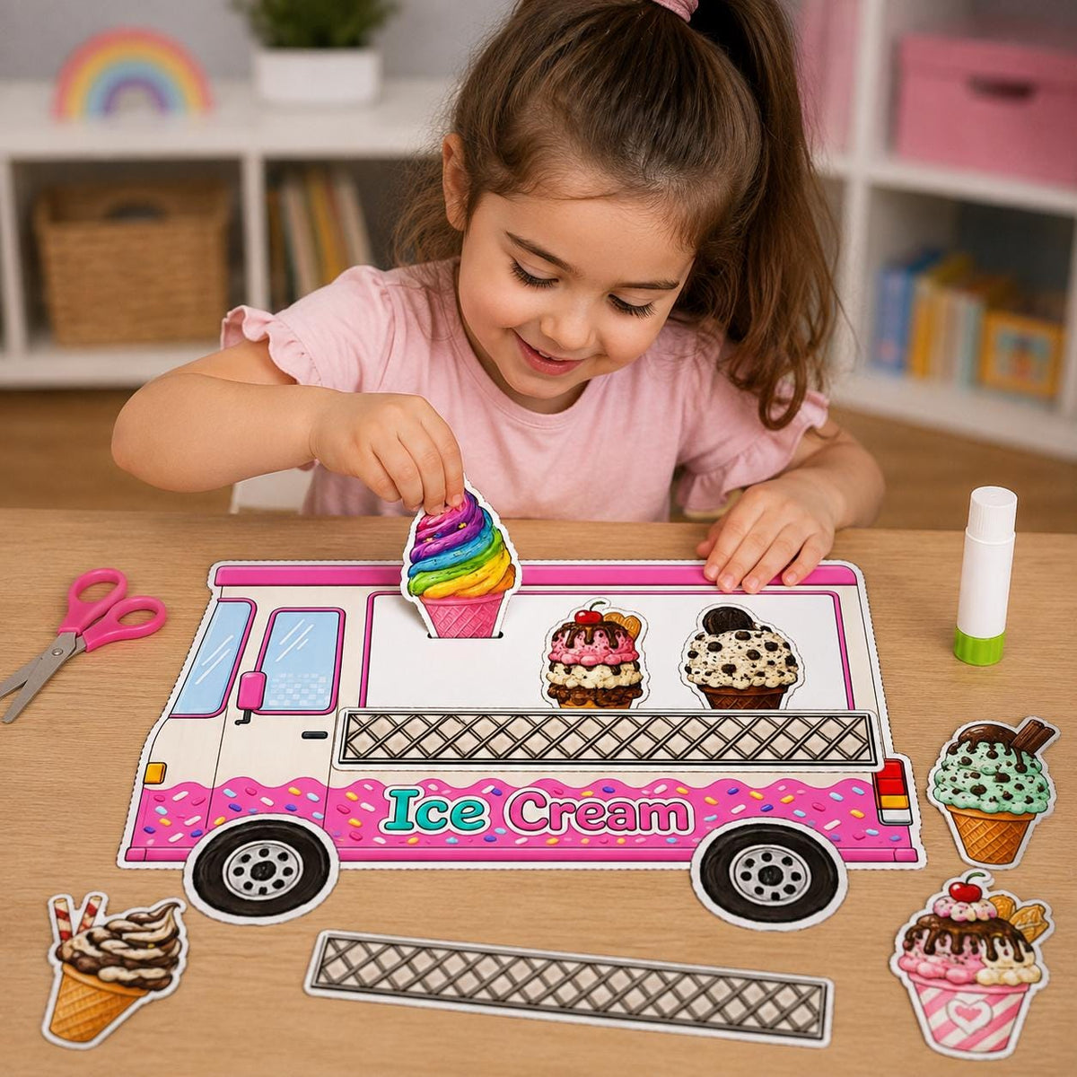 Ice Cream Truck Craft Printable, Build an Ice Cream Truck Cut and Paste Activity for Kids Print Fine Motor Skills Scissor Skills