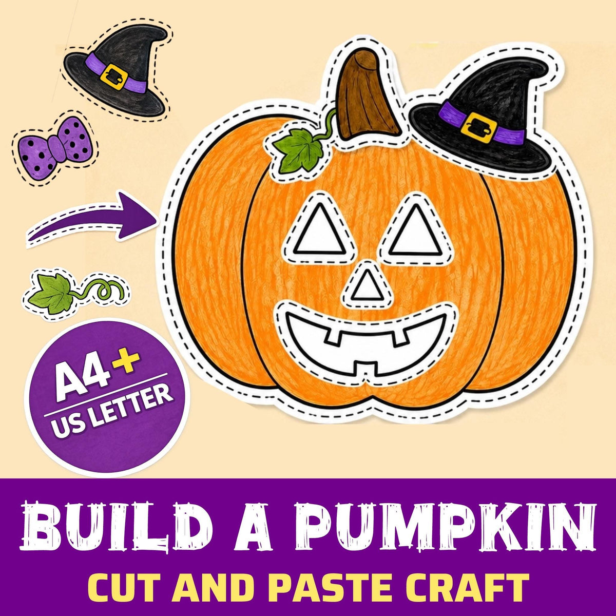 Build a Pumpkin Cut and Paste Craft Printable, Halloween Activity, Pumpkin Craft for Kids, Halloween Printable