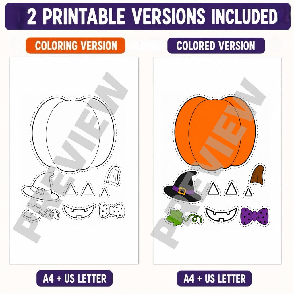 Build a Pumpkin Cut and Paste Craft Printable, Halloween Activity, Pumpkin Craft for Kids, Halloween Printable