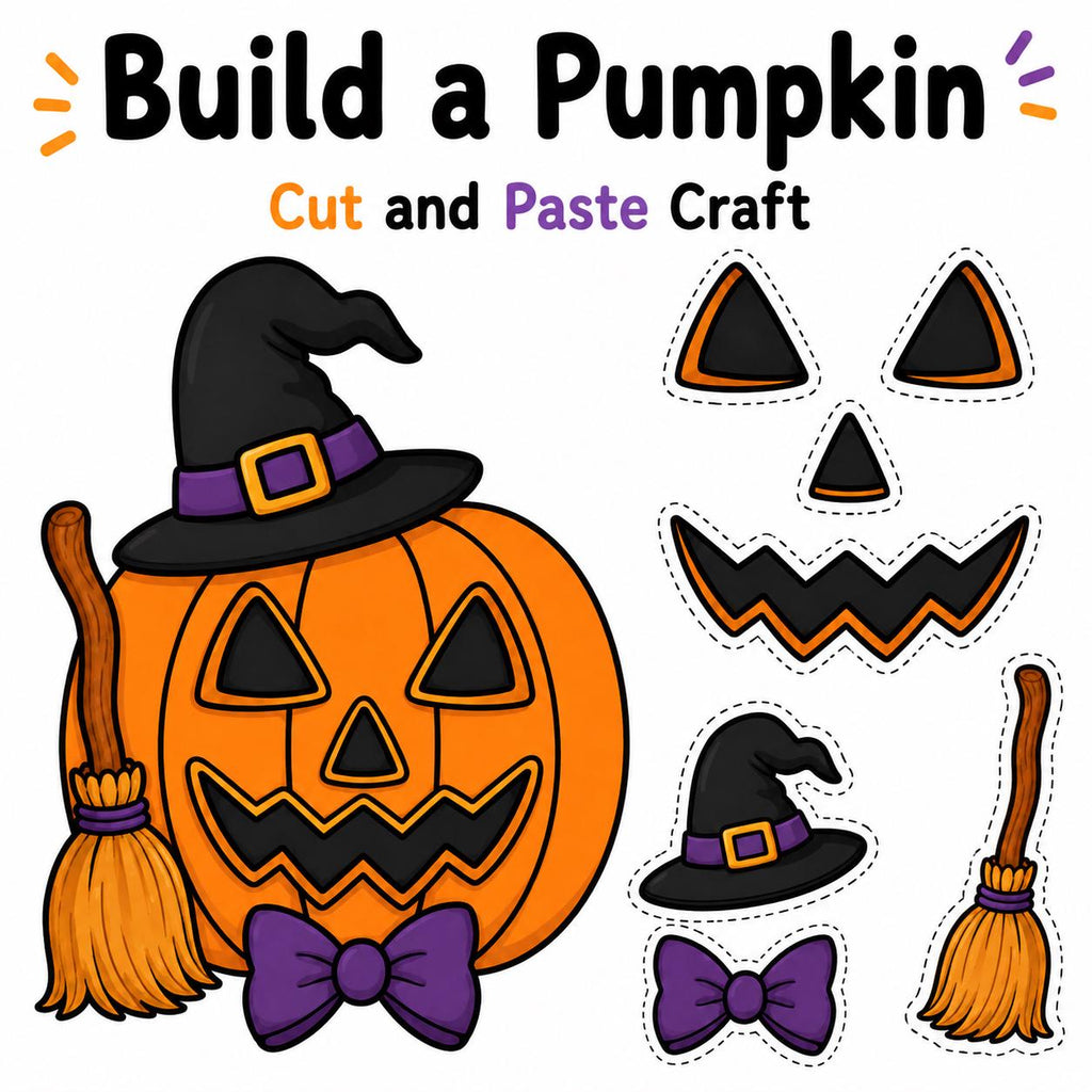 Pumpkin Cut and Paste Craft Printable, Build a Pumpkin Halloween Activity for Kids, Preschool Fall Craft, Classroom PDF