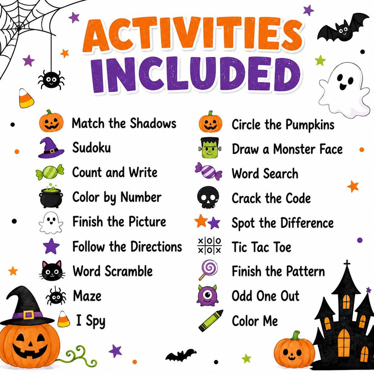 Halloween Activity Placemats, Printable Trick or Treat Activities, Halloween Party Games for Kids, Scary Activities and Table Games