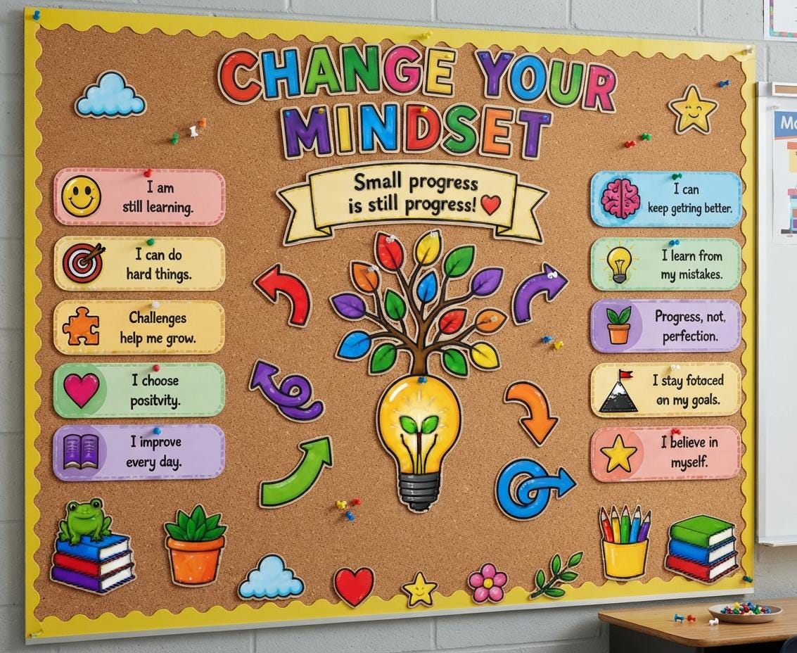 Growth Mindset Bulletin Board Printable, Student Affirmation Cards, Classroom and Individual Use