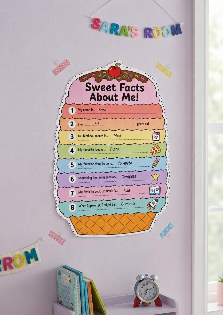 All About Me Ice Cream Craft Printable, Kids About Me Worksheet, Back to School Writing Activity, Coloring Page, A4 US Letter