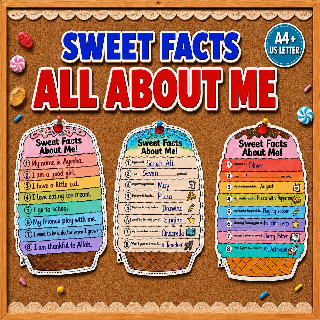 All About Me Ice Cream Craft Printable, Kids About Me Worksheet, Back to School Writing Activity, Coloring Page, A4 US Letter