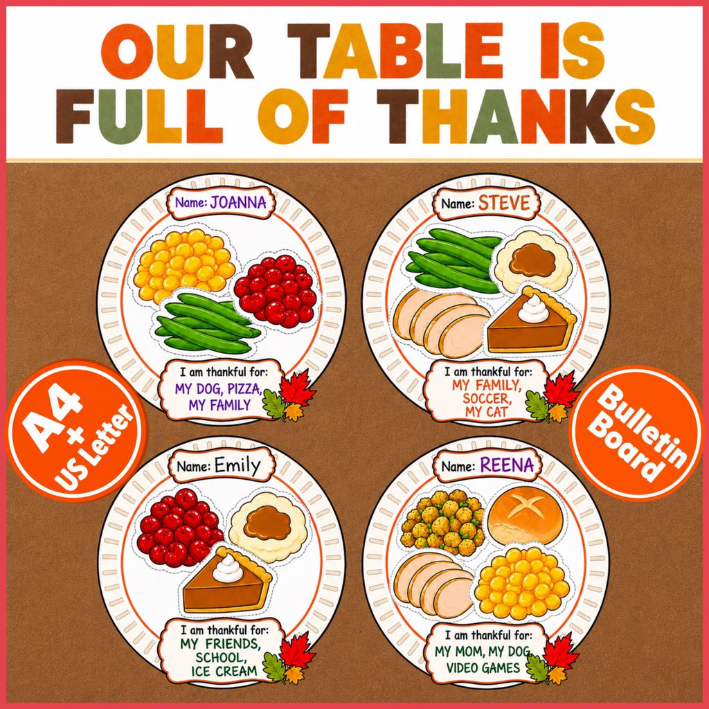 Thanksgiving Bulletin Board Printable | Thanksgiving Craft | Thankful Plate Craft | Thanksgiving Classroom Activity | Fall Classroom Decor