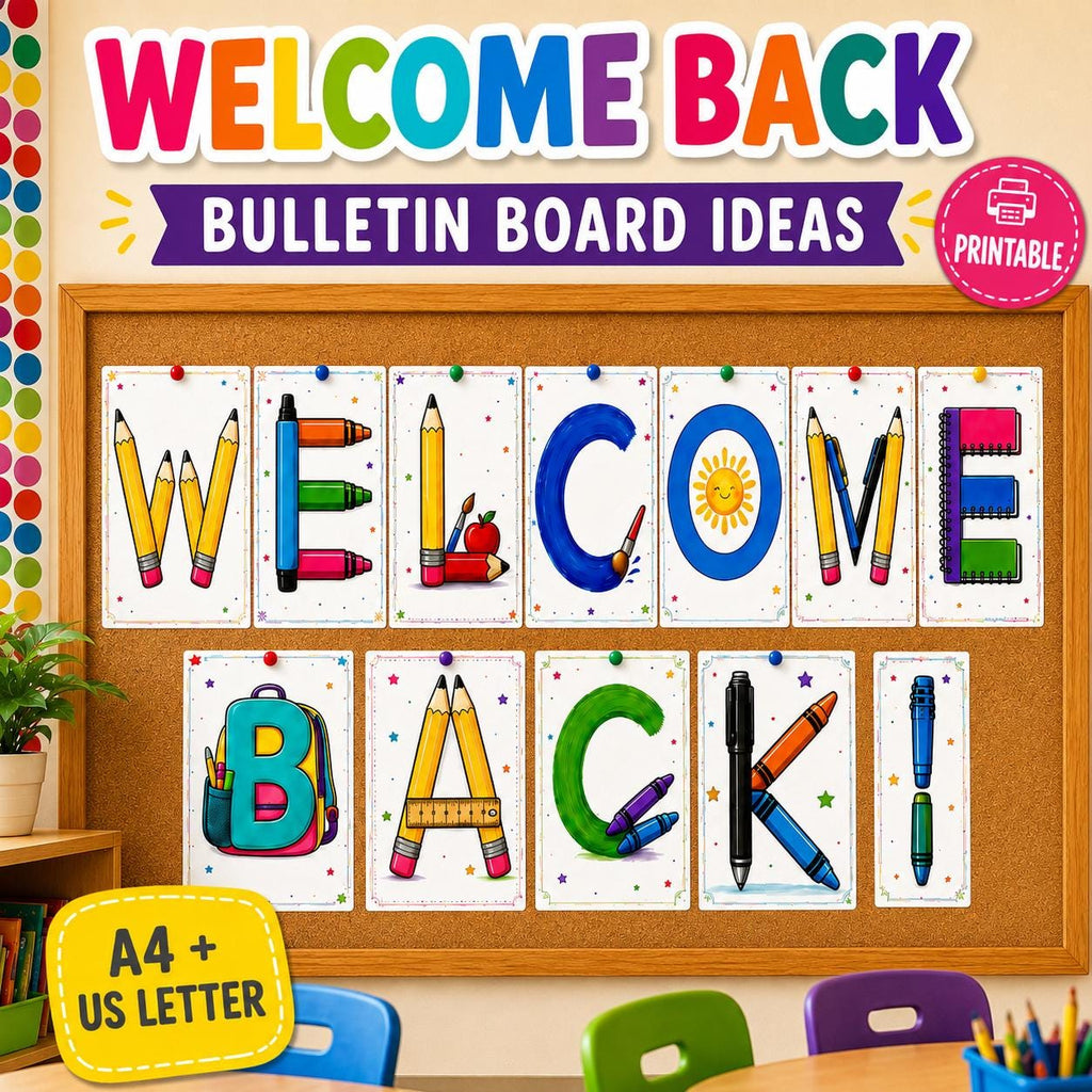 Welcome Back Bulletin Board Ideas, Back to School Classroom Decor, Printable Bulletin Board Letters, Teacher Classroom Printable