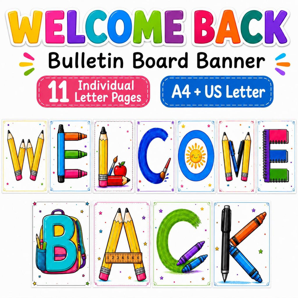 Welcome Back Bulletin Board Ideas, Back to School Classroom Decor, Printable Bulletin Board Letters, Teacher Classroom P
