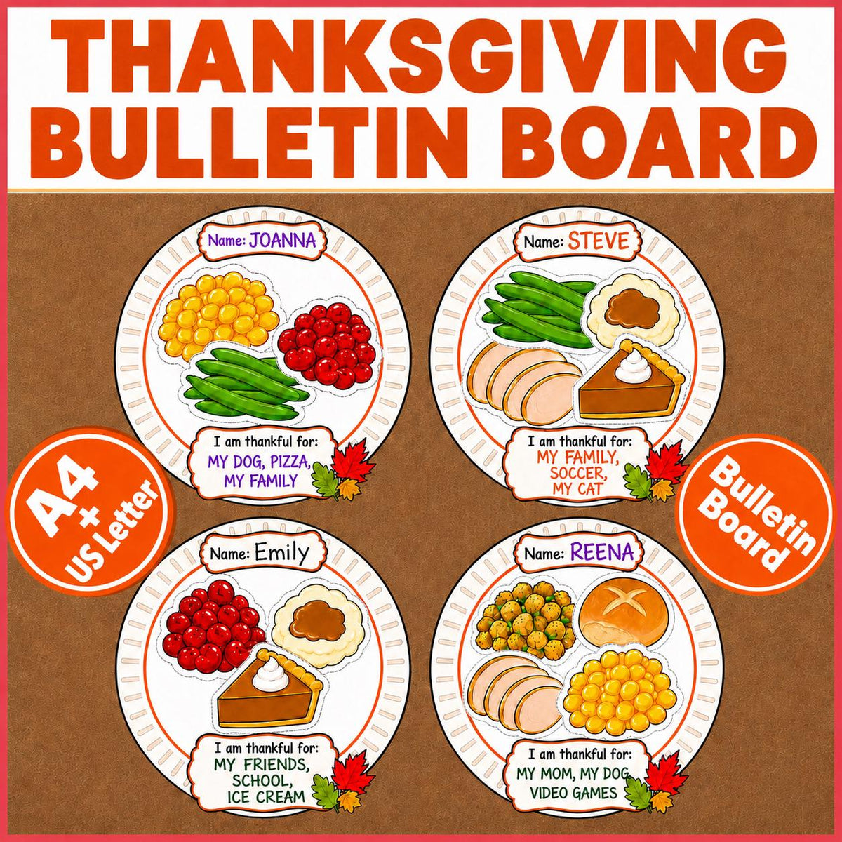 Thanksgiving Bulletin Board Printable | Thanksgiving Craft | Thankful Plate Craft | Thanksgiving Classroom Activity | Fa