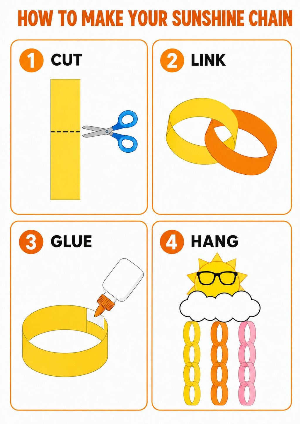 Sunshine Paper Chain Craft Printable | Cut and Paste Sun Craft | Summer Classroom Activity | A4 & US Letter PDF