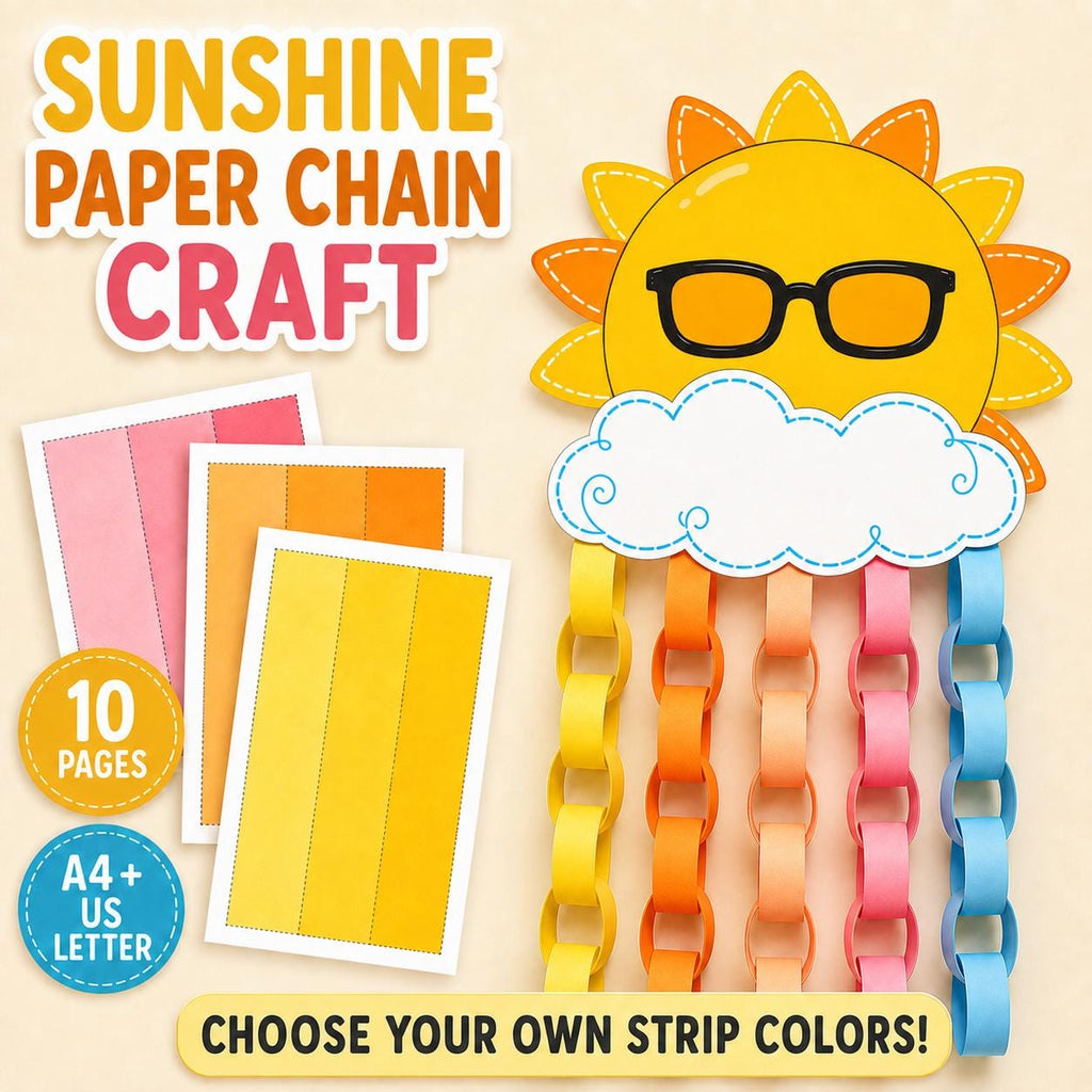 Sunshine Paper Chain Craft Printable | Cut and Paste Sun Craft | Summer Classroom Activity | A4 & US Letter PDF