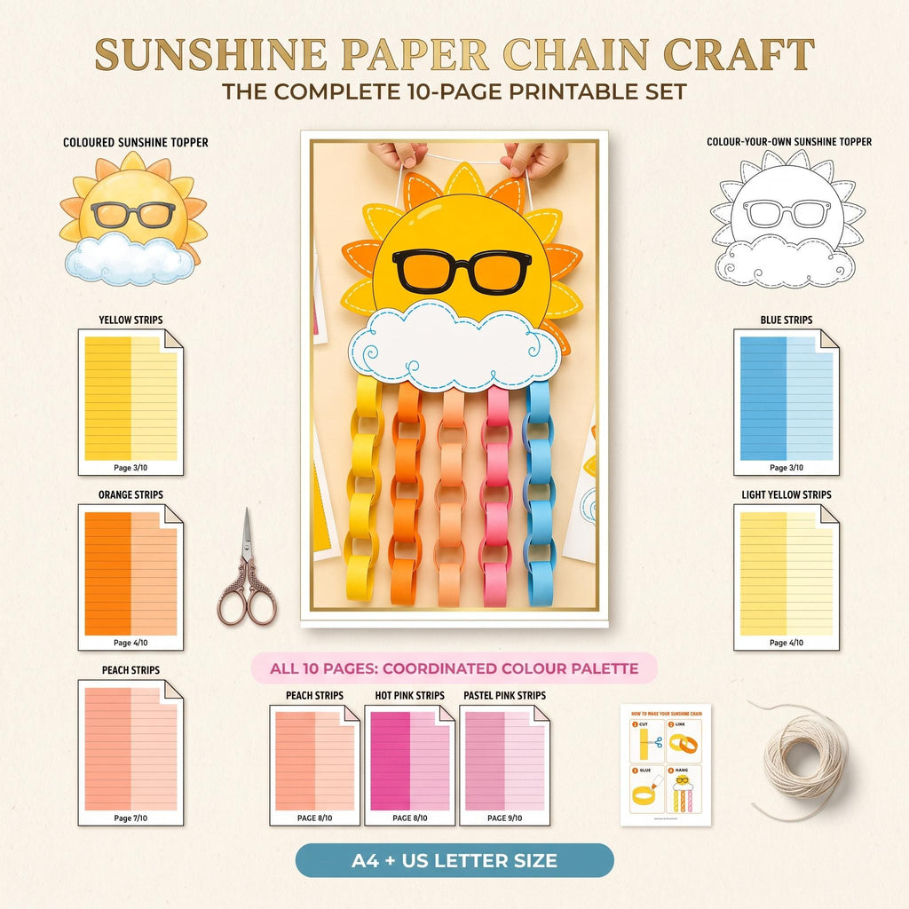 Sunshine Paper Chain Craft Printable | Cut and Paste Sun Craft | Summer Classroom Activity | A4 & US Letter PDF