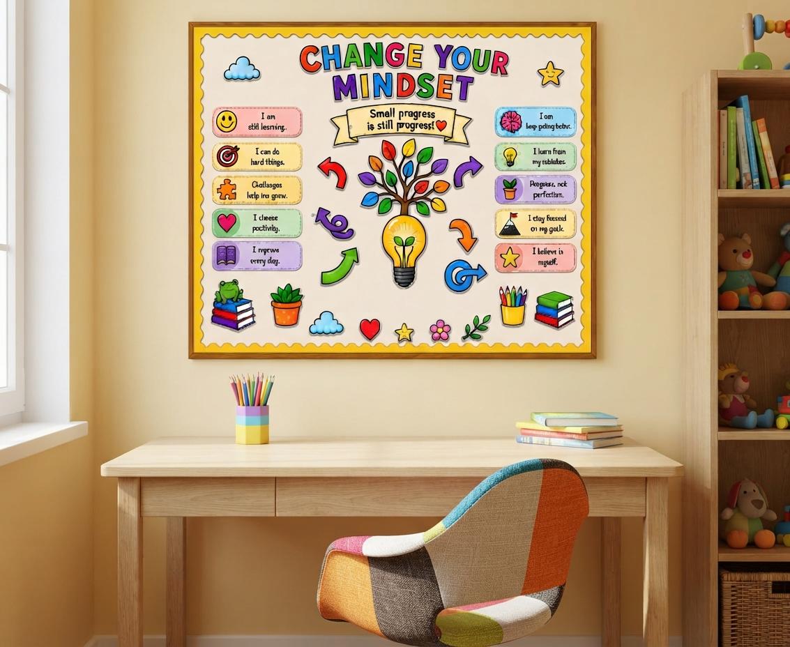 Growth Mindset Bulletin Board Printable, Student Affirmation Cards, Classroom and Individual Use
