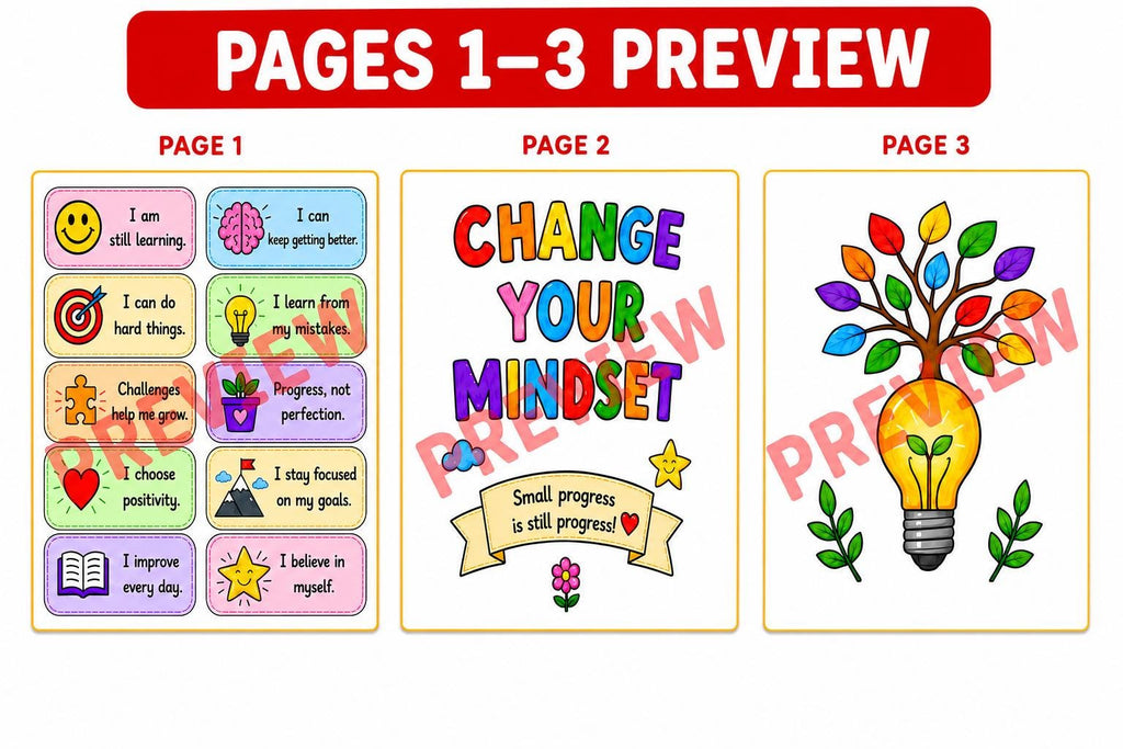 Growth Mindset Bulletin Board Printable, Student Affirmation Cards, Classroom and Individual Use