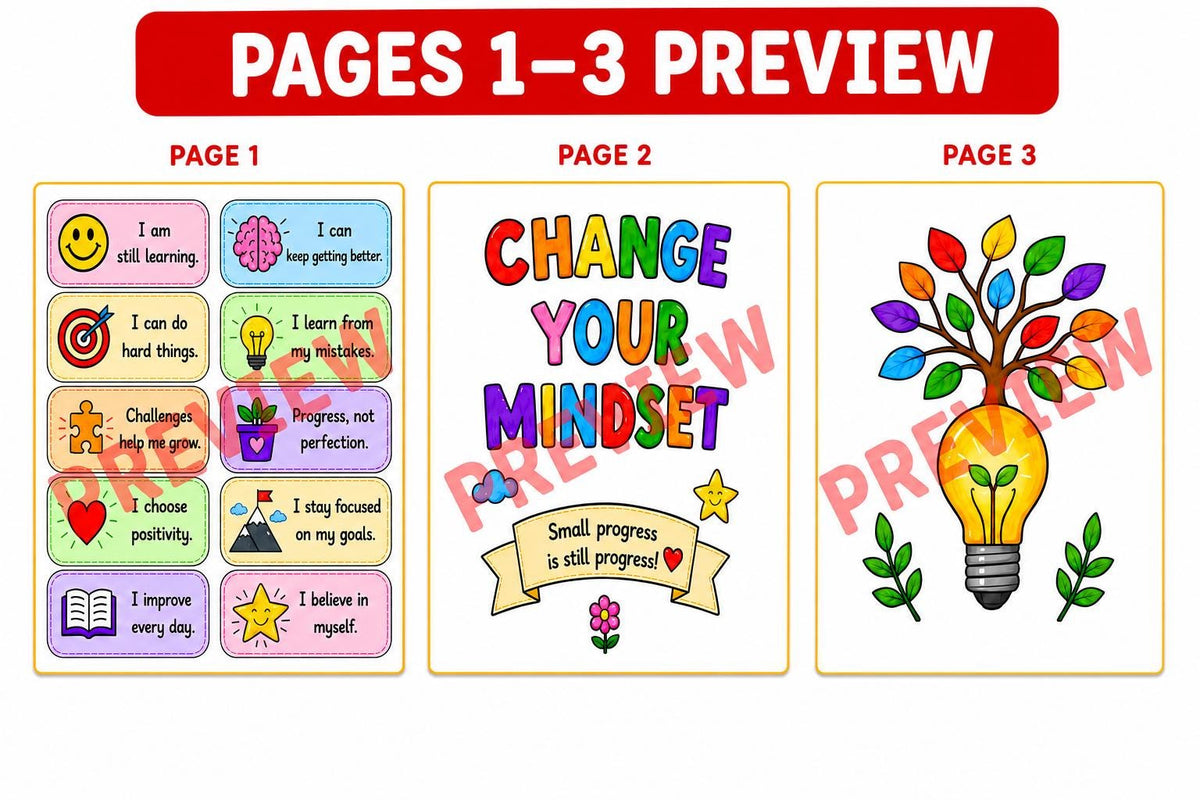 Growth Mindset Bulletin Board Printable, Student Affirmation Cards, Classroom and Individual Use