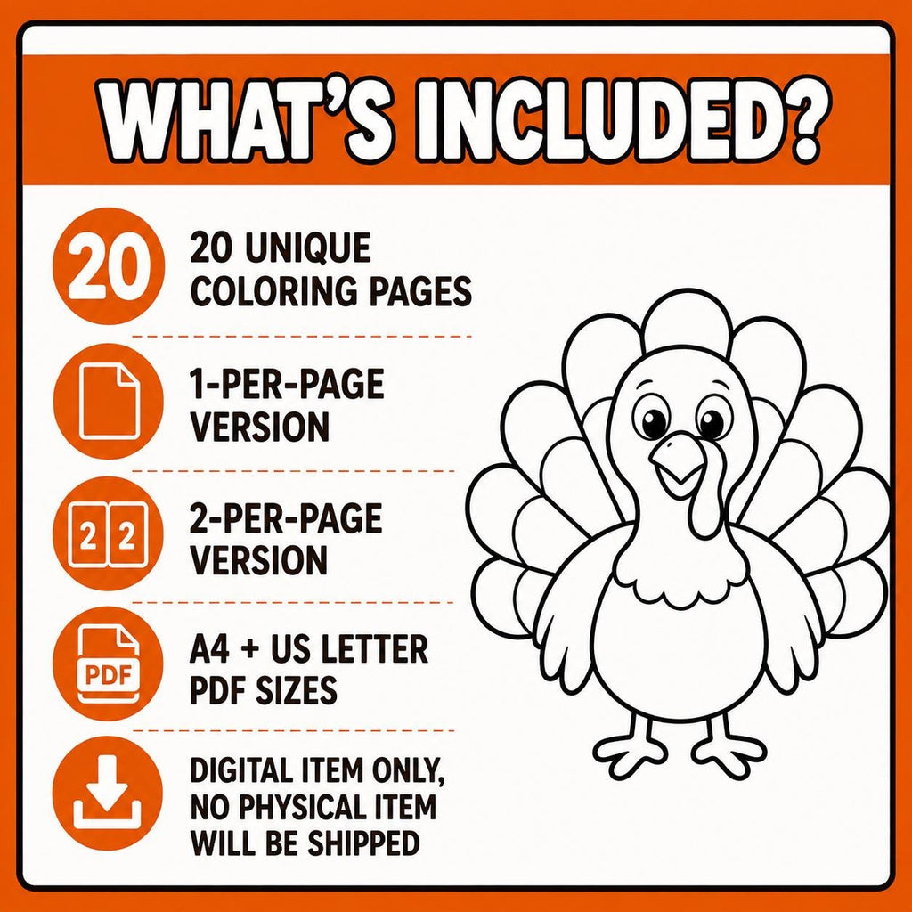 Thanksgiving Coloring Pages for Kids, Turkey Coloring Pages, Printable Thanksgiving Activity, Classroom & Kids Table Activity