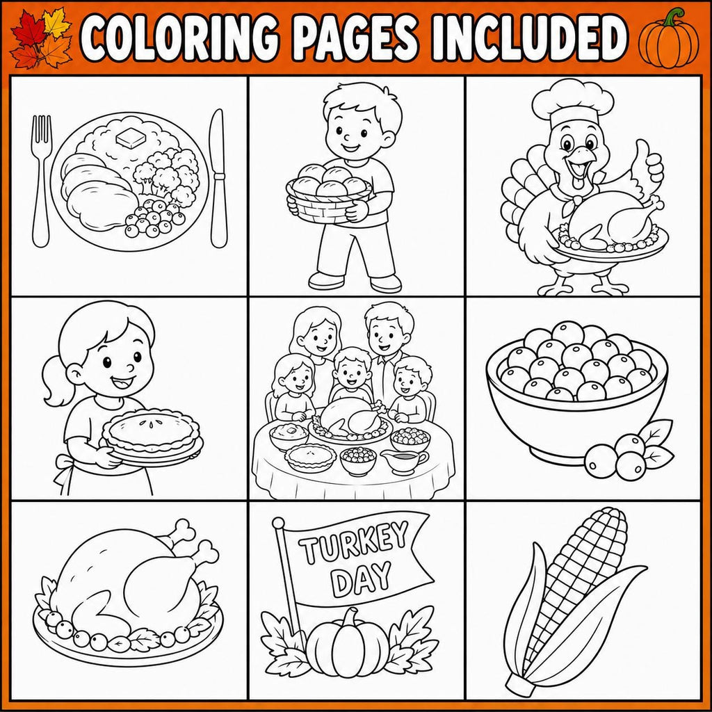 Thanksgiving Coloring Pages for Kids, Turkey Coloring Pages, Printable Thanksgiving Activity, Classroom & Kids Table Activity