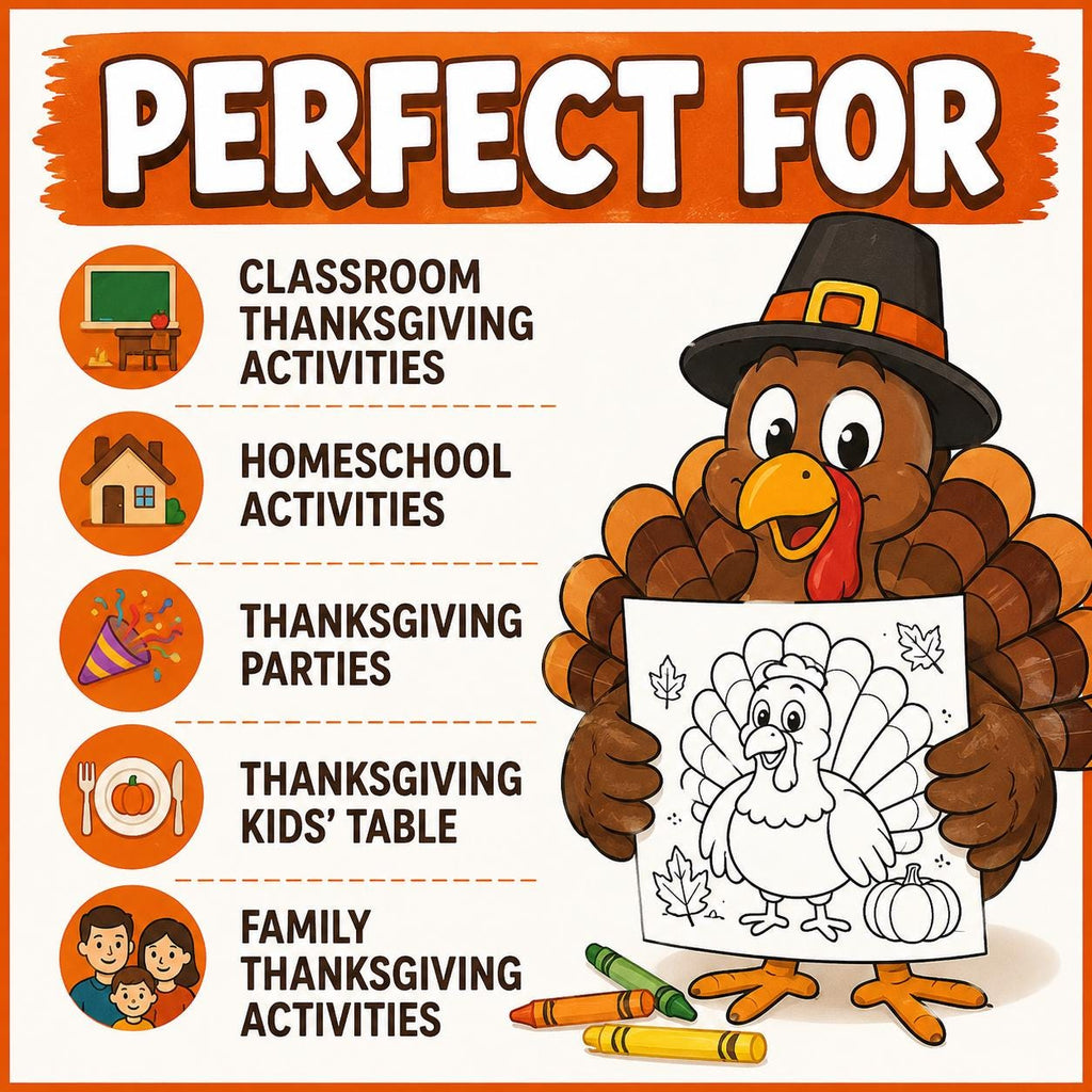 Thanksgiving Coloring Pages for Kids, Turkey Coloring Pages, Printable Thanksgiving Activity, Classroom & Kids Table Activity