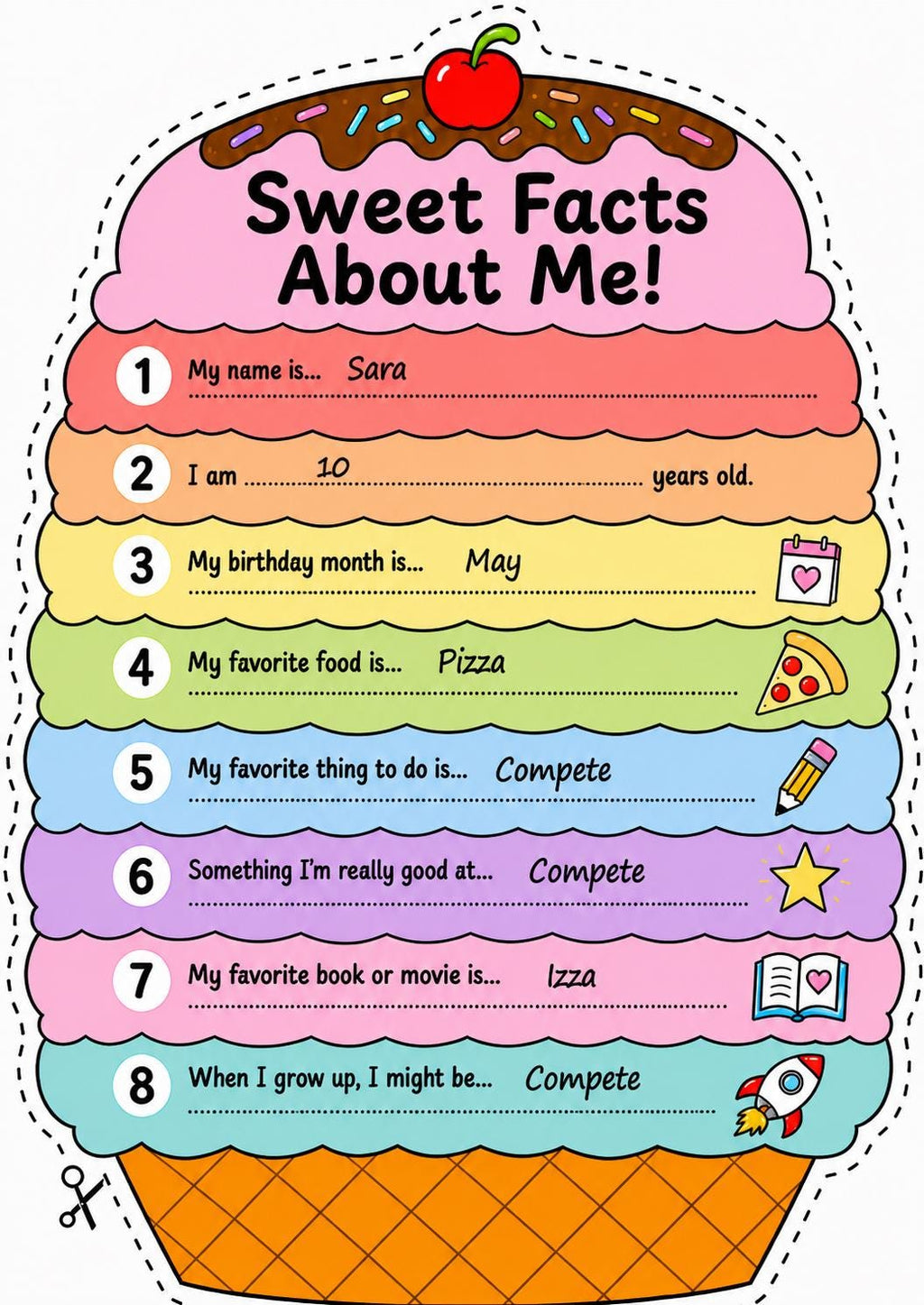 All About Me Ice Cream Craft Printable, Kids About Me Worksheet, Back to School Writing Activity, Coloring Page, A4 US Letter