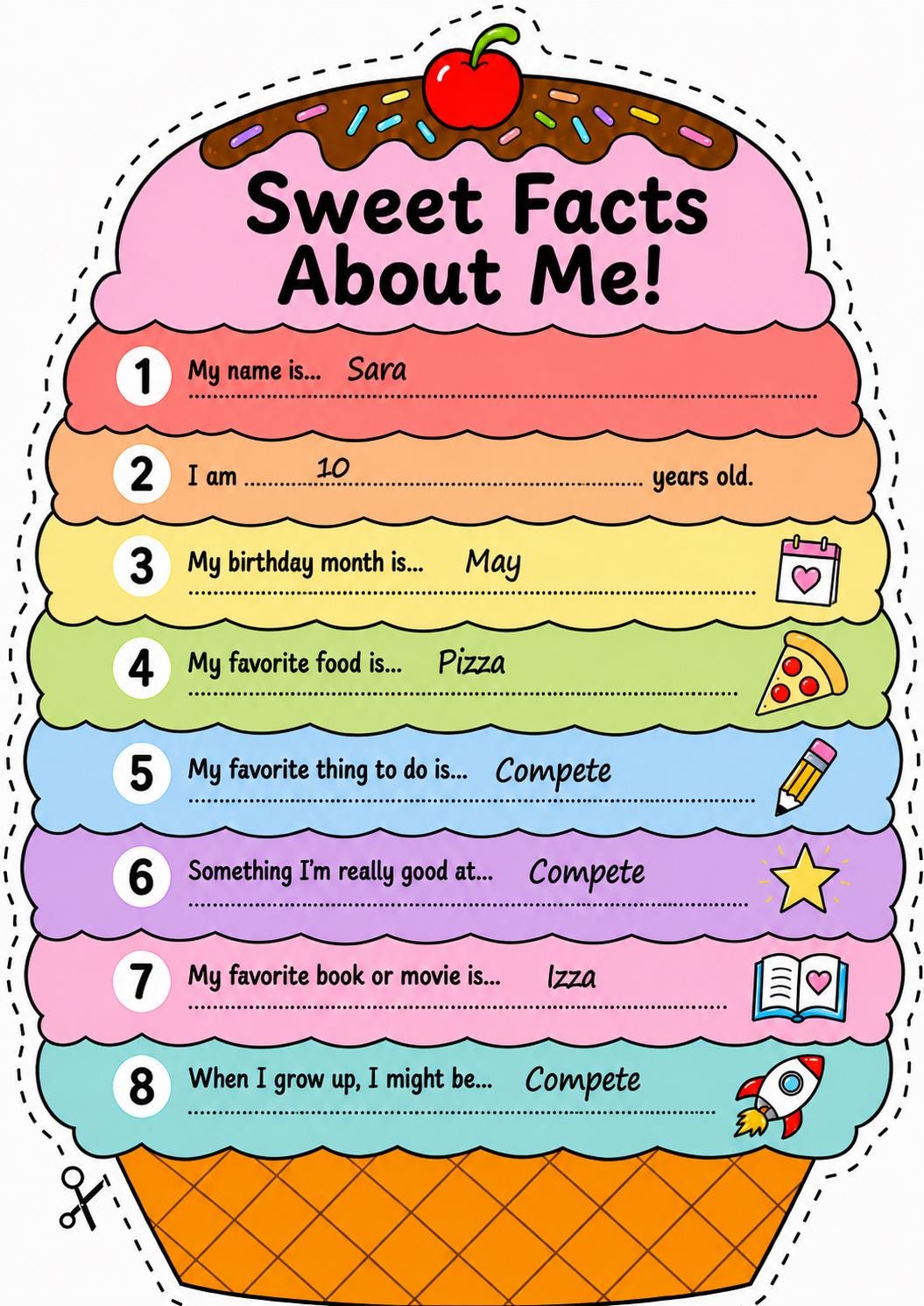 All About Me Ice Cream Craft Printable, Kids About Me Worksheet, Back to School Writing Activity, Coloring Page, A4 US Letter