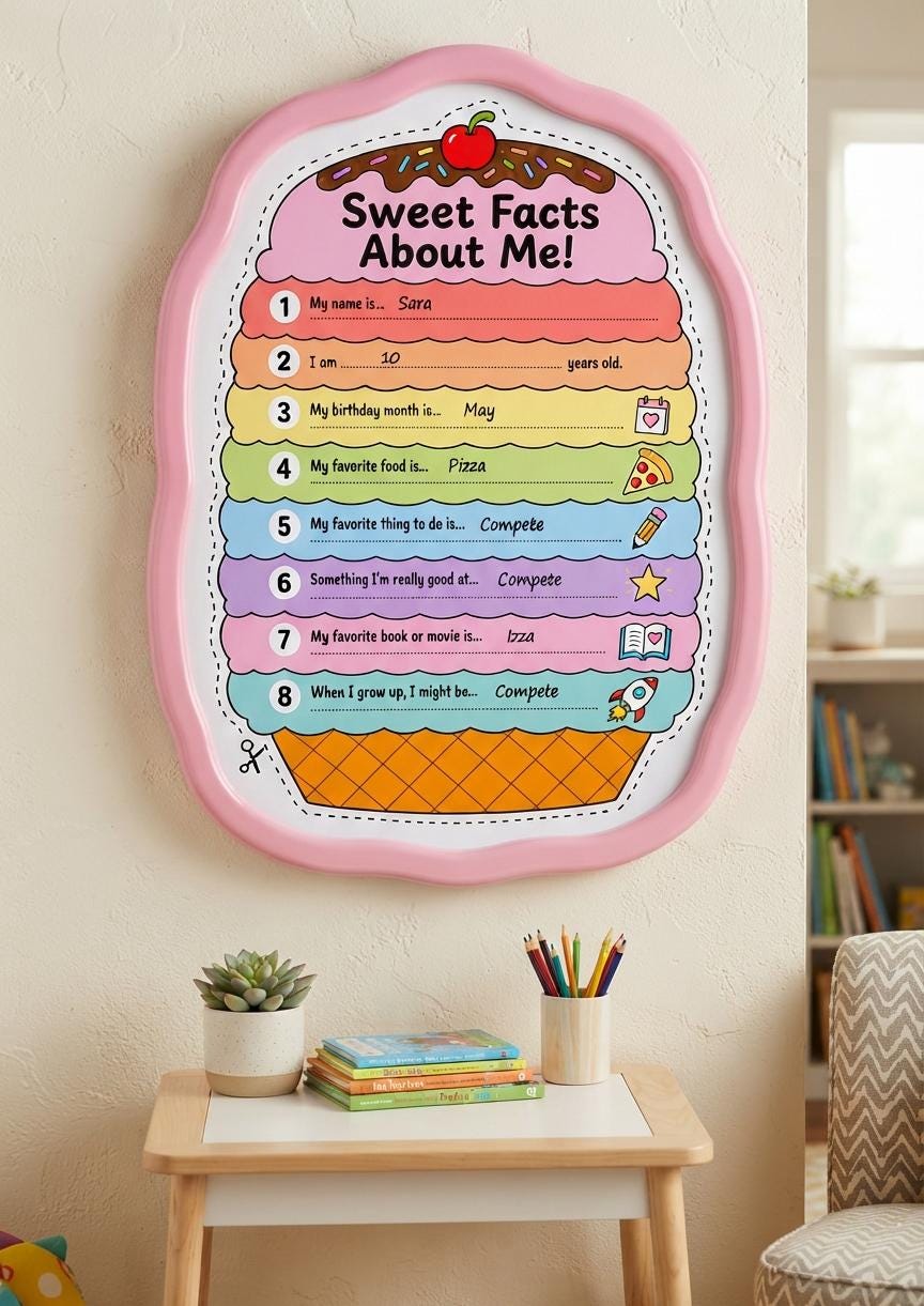 All About Me Ice Cream Craft Printable, Kids About Me Worksheet, Back to School Writing Activity, Coloring Page, A4 US Letter