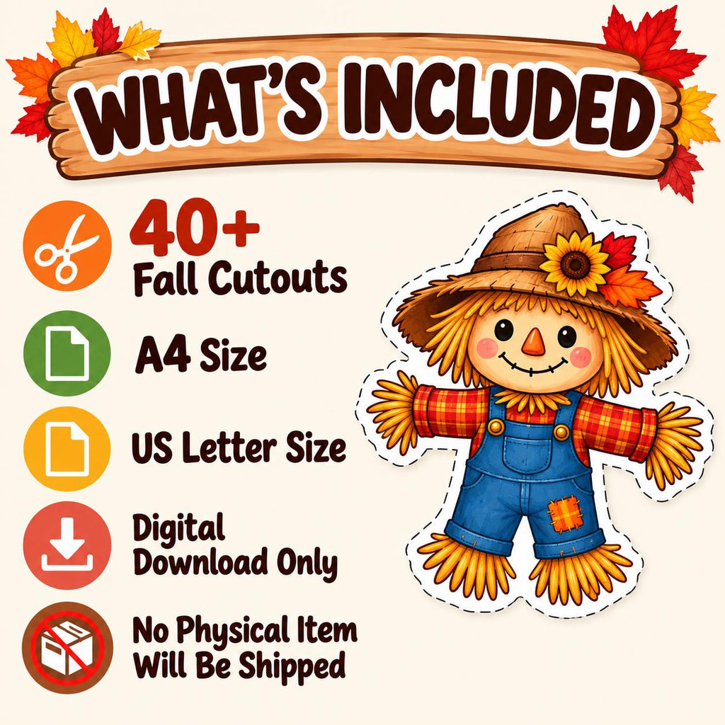 Fall Cutouts Printable for Kids | Autumn Classroom Decor | Fall Bulletin Board Decor | Autumn Craft Activity | Kids Fall Activities