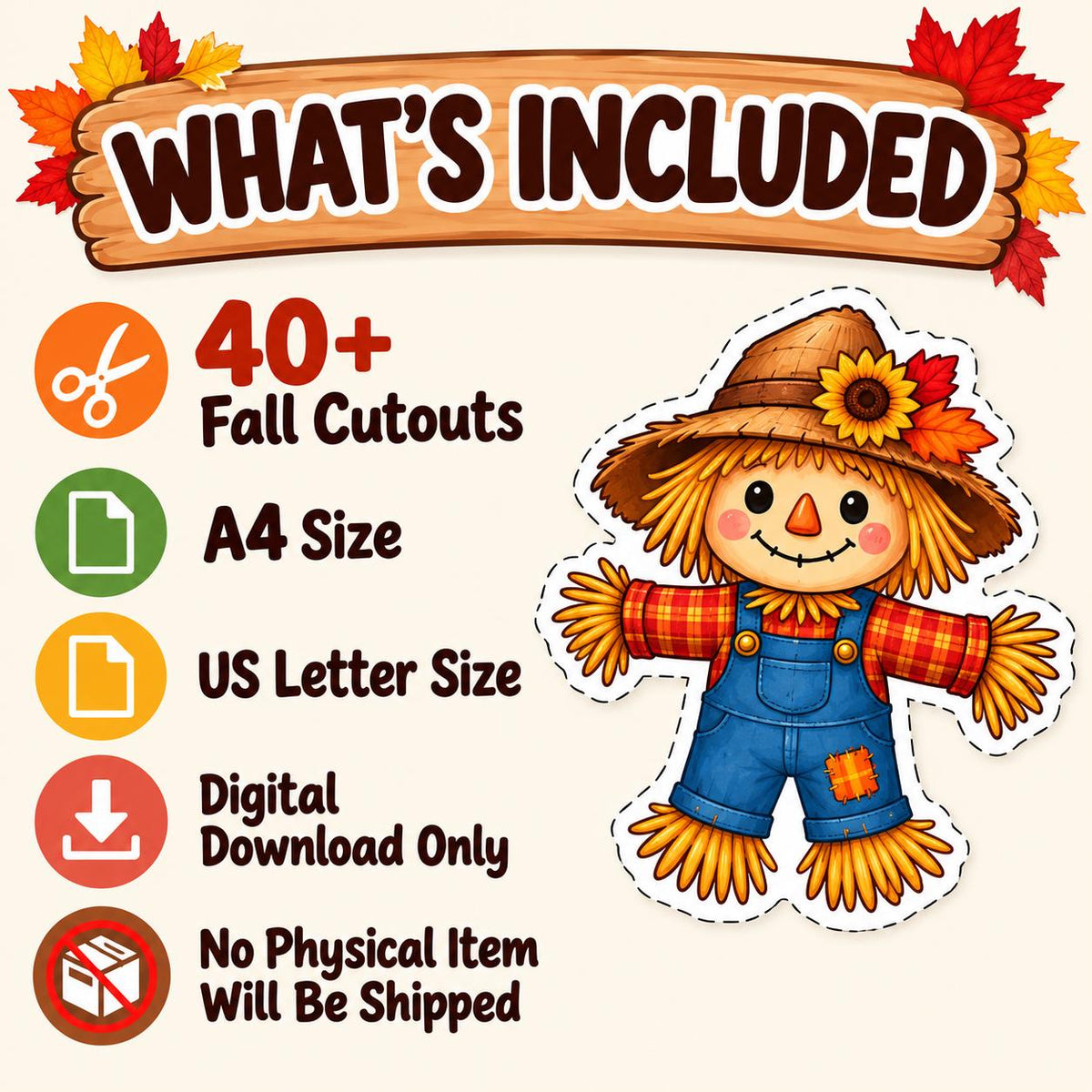 Fall Cutouts Printable for Kids | Autumn Classroom Decor | Fall Bulletin Board Decor | Autumn Craft Activity | Kids Fall Activities