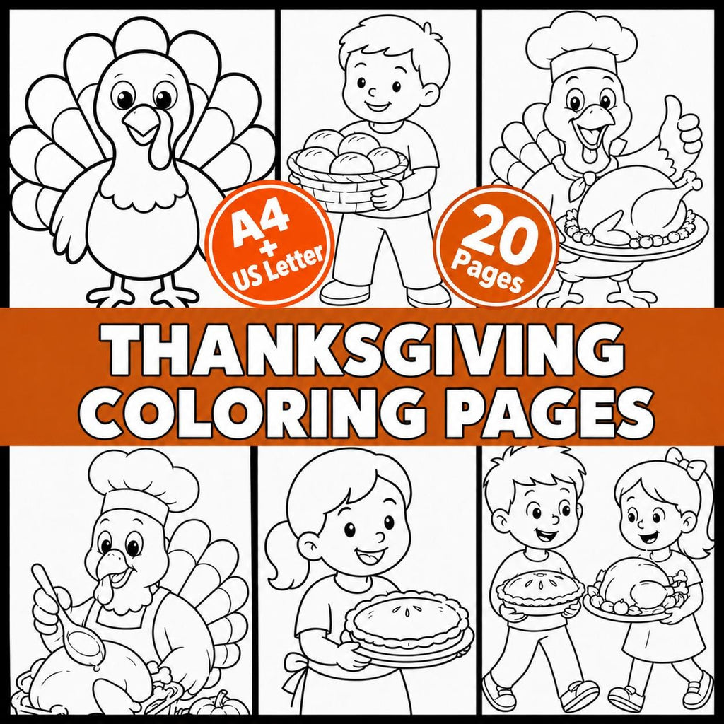 Thanksgiving Coloring Pages for Kids, Turkey Coloring Pages, Printable Thanksgiving Activity, Classroom & Kids Table Act
