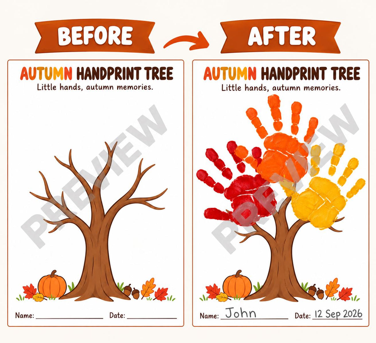 Fall Handprint Tree Printable, Fall Kids Craft, Autumn Handprint Keepsake, Kids Fall Activity, Autumn Activities, Classroom Activity